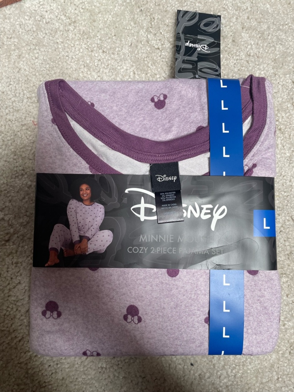 Disney Women's Character Cozy 2-Piece Pajama Set (Purple Minnie Mouse, Large)